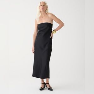 J.Crew black midi strapless Gwyneth slip dress in luster charmeuse